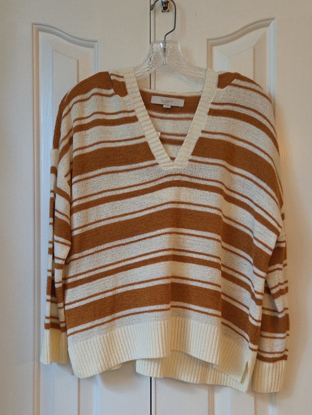 LOFT Lightweight Striped V-Neck Hoodie Sweater